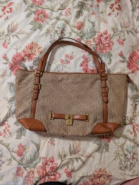 Ralph Lauren Monogram Tote Bag with Brown Trim